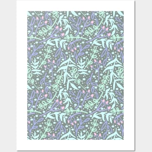 Botanicals and Dots - Hand Drawn Design - Pastel Purple, Green, Blue, and Pink Posters and Art